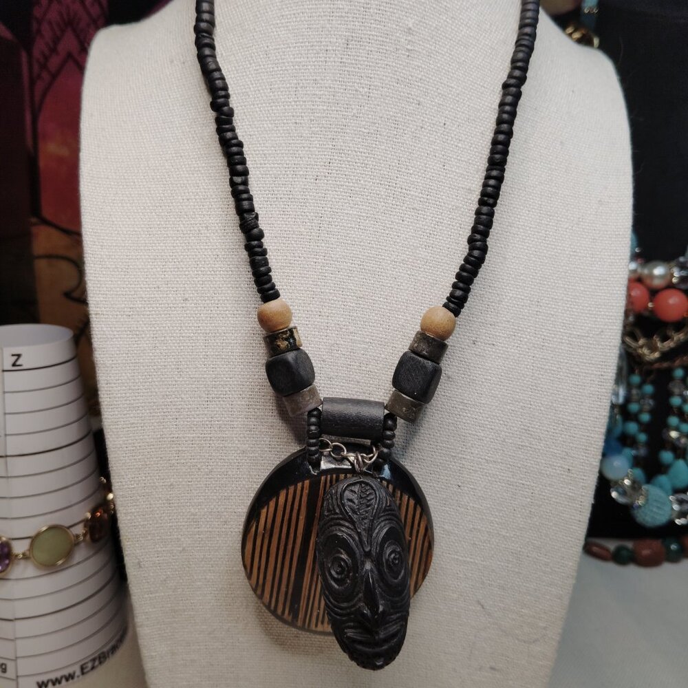 Artisan Carved Mask Pendant Necklace